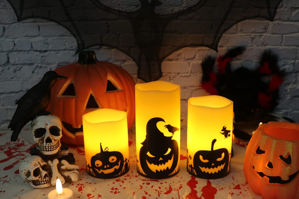 Eldnacele Pumpkin Halloween Flameless Candles Battery Operated with Timer