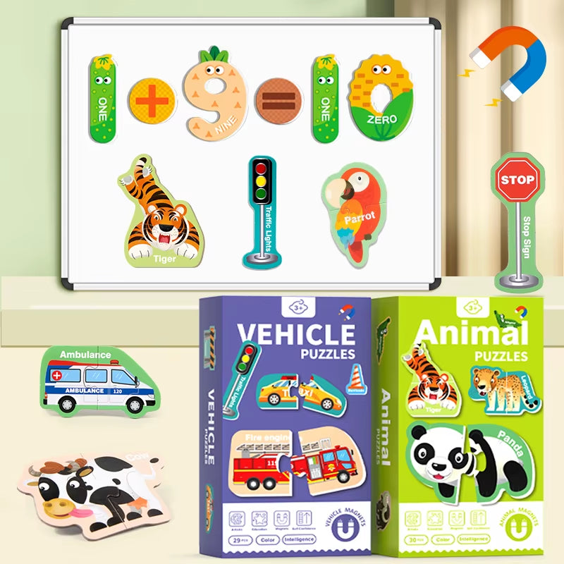 Magnetic Stickers Refrigerator Letters Cognitive Numbers Animal Matching Puzzle Game Baby Early Educational Toys for Children