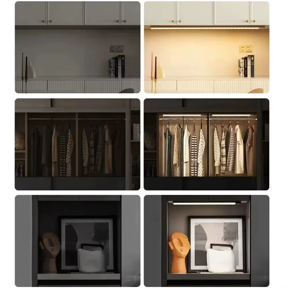 10/20/30/40/50Cm 3 in 1 under Cabinet Lights LED Motion Sensor Light for Cupboard Bedroom Wardrobe Closet Indoor Night Light