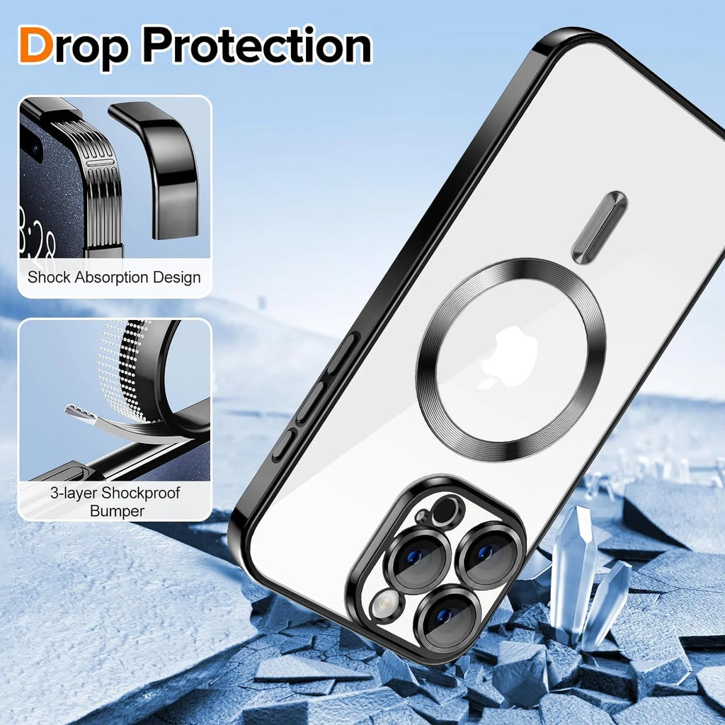 Entronix Magnetic Clear Case Compatible with Iphone 15 Pro Max, Flexible Fashion Cover, Black
