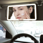 Portable USB Rechargeable LED Makeup Mirror Fashion Car Visor with Magnify and Three Color Lights Touch Switch Sun-Shading