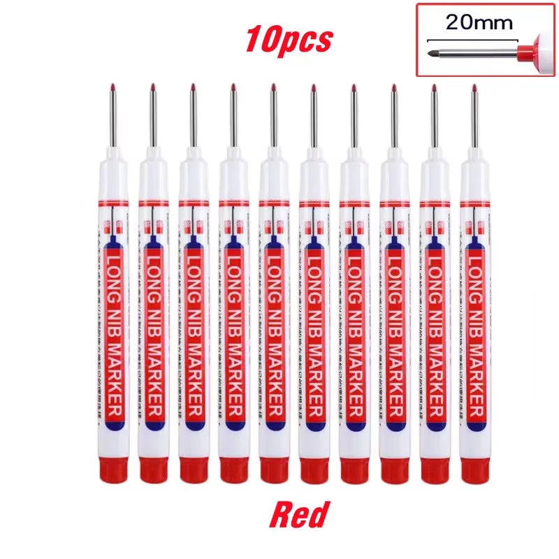 10Pcs/Set Multi-Purpose 20Mm Deep Hole Long Nib Head Marker for Metal Perforating Pen Waterproof Bathroom Woodworking Decor Tool