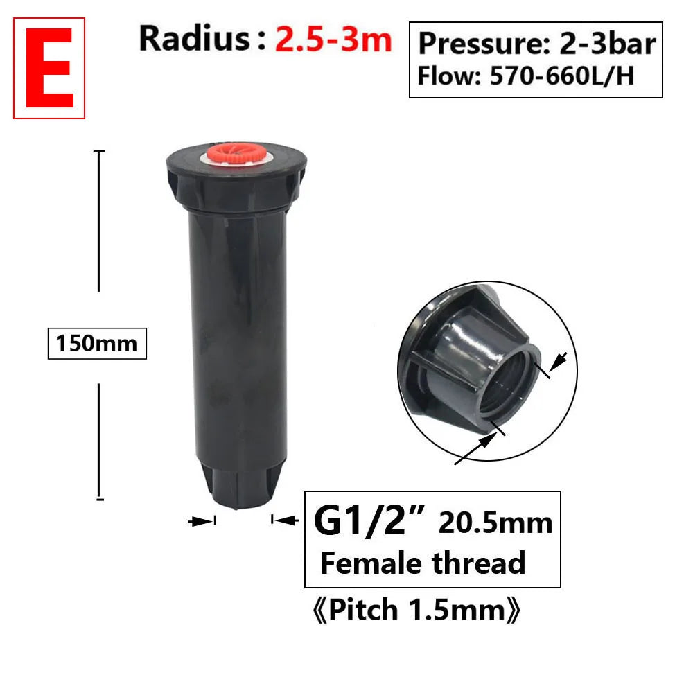 Garden Lawn Popup Sprinkler 90/180/360 Degree Rotation Sprinkler Adjustable Replacement Scattering Nozzles for Irrigation