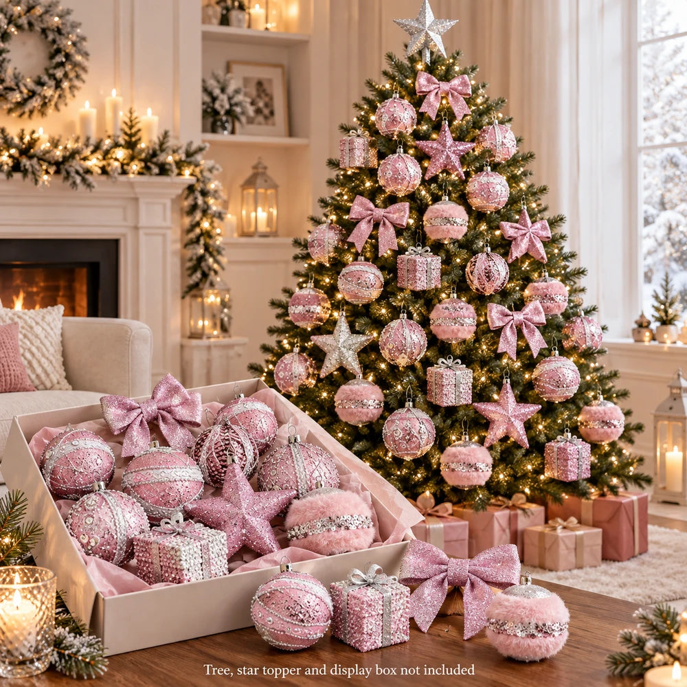Christmas Tree Ornaments Pink Foam Ball