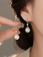 1 Pair Women'S Elegant Inlay Faux Pearl Drop Earrings,Classic Inlay Earrings for Weddings Banquets Party Vacations Daily Casual.