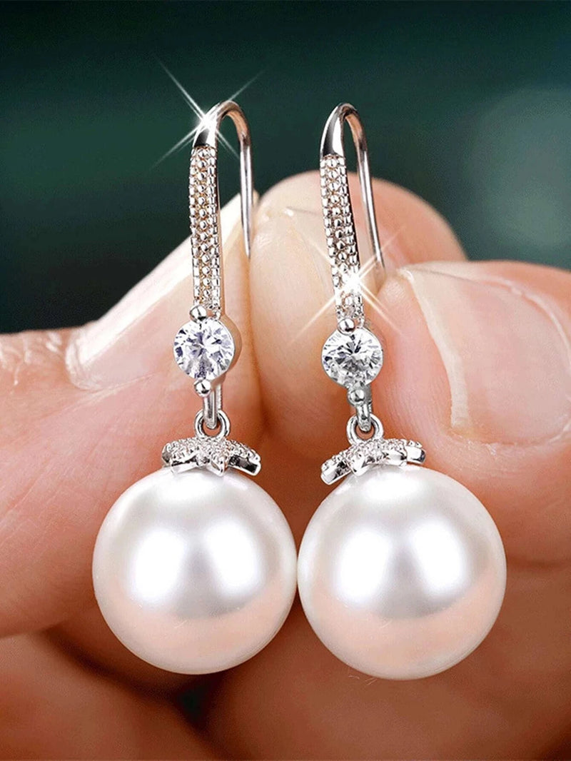 1 Pair Women'S Elegant Inlay Faux Pearl Drop Earrings,Classic Inlay Earrings for Weddings Banquets Party Vacations Daily Casual.