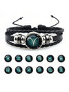 Zodiac Sign Synthetic Gemstone Bracelet, Beaded Rope & PU Leather 12 Constellations Braided Bracelet