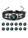 Zodiac Sign Synthetic Gemstone Bracelet, Beaded Rope & PU Leather 12 Constellations Braided Bracelet