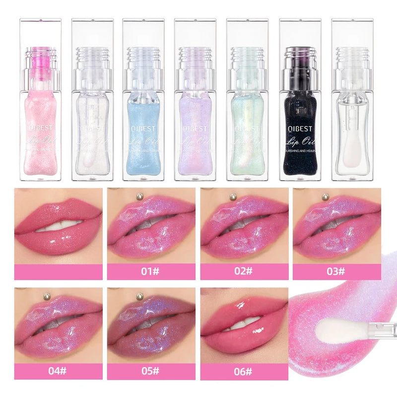 QIBEST 1Pc Temperature Color Change Lip Oil Lipgloss Moisturizing Lasting Pink Clear Lip Glaze Pearlescent Lipgloss Makeup New