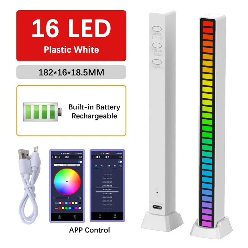 16/32/40 LED Charge RGB Light Bar Sound Activated Music Pickup Voice Lights Ambient Lamp Aesthetic Game Room Decor