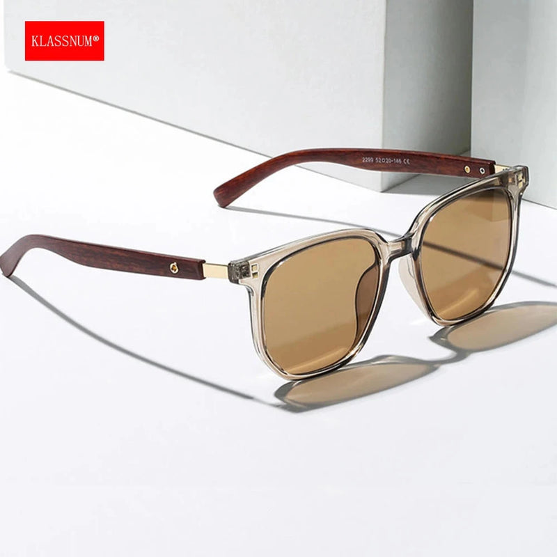 KLASSNUM Vintage Square Frame Sunglasses for Women Men 2026 Trendy Retro Wood Grain Plastic Frame UV 400 Protection Eyepeice