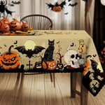 Halloween Pumpkins Bats Skulls Tablecloths Halloween Spooky Black Cat Polyester Kitchen Dining Table Cloth Halloween Decoration