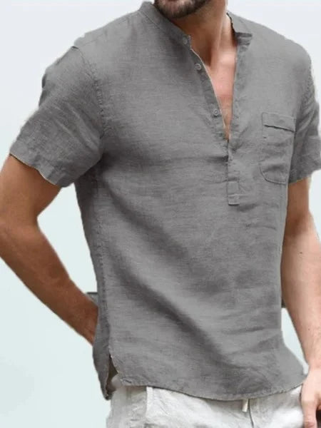 Casual Linen Solid Color Shirt Button