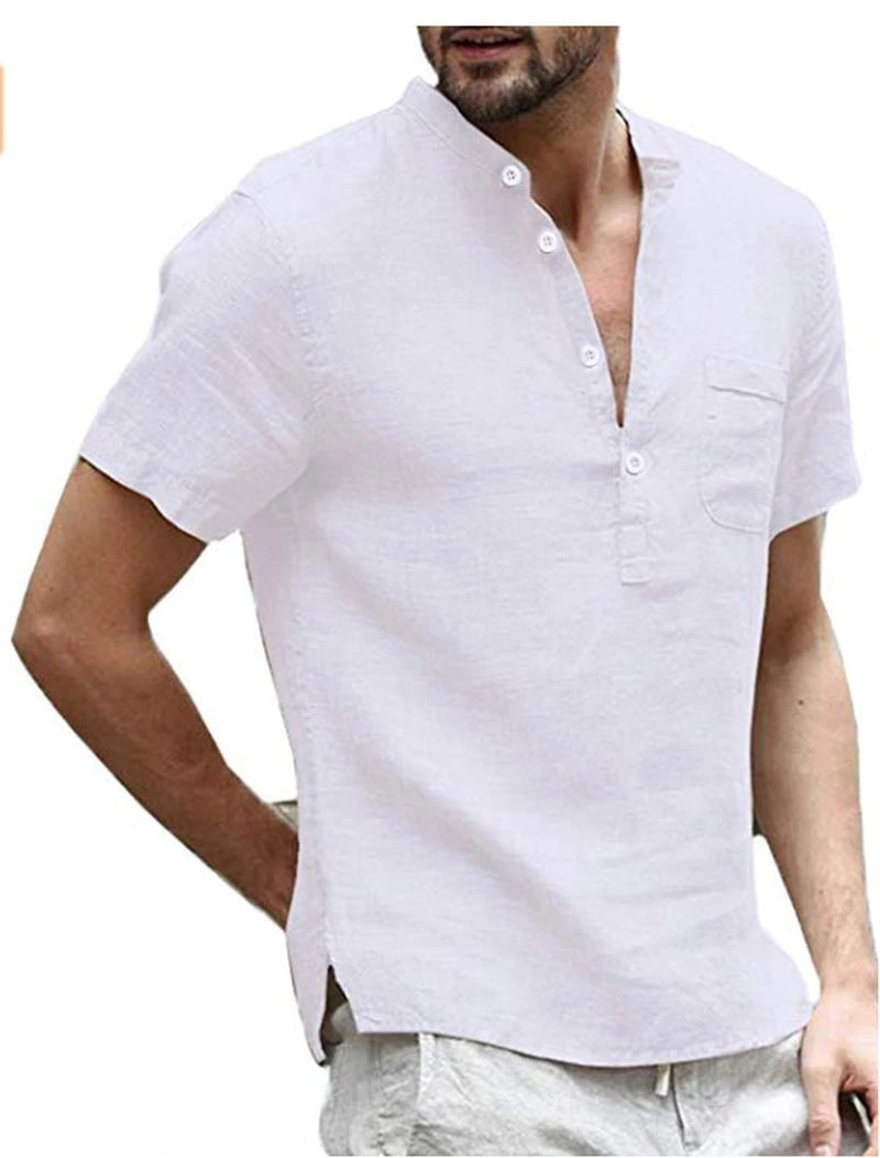 Casual Linen Solid Color Shirt Button