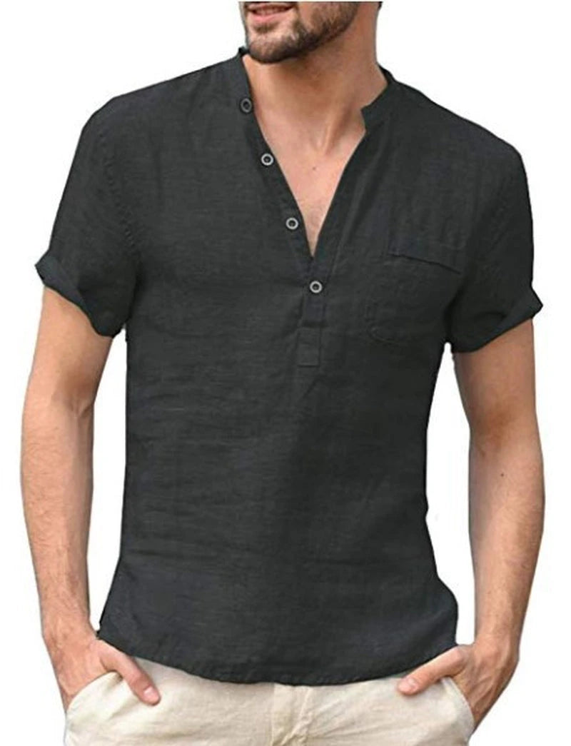 Casual Linen Solid Color Shirt Button