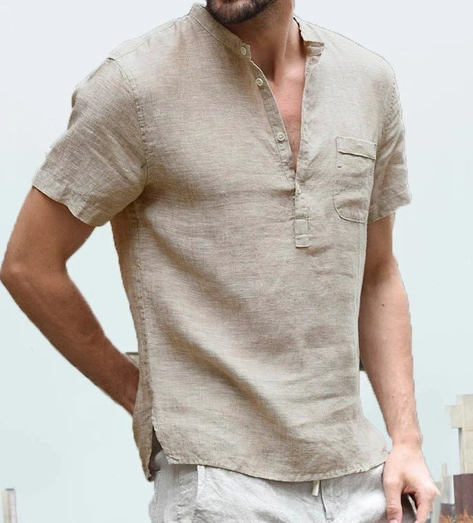 Casual Linen Solid Color Shirt Button