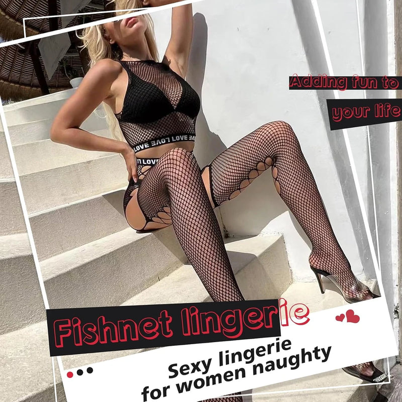 Sexy Lingerie for Women Fishnet Set Mesh Rave Outfits Teddy Bodysuit