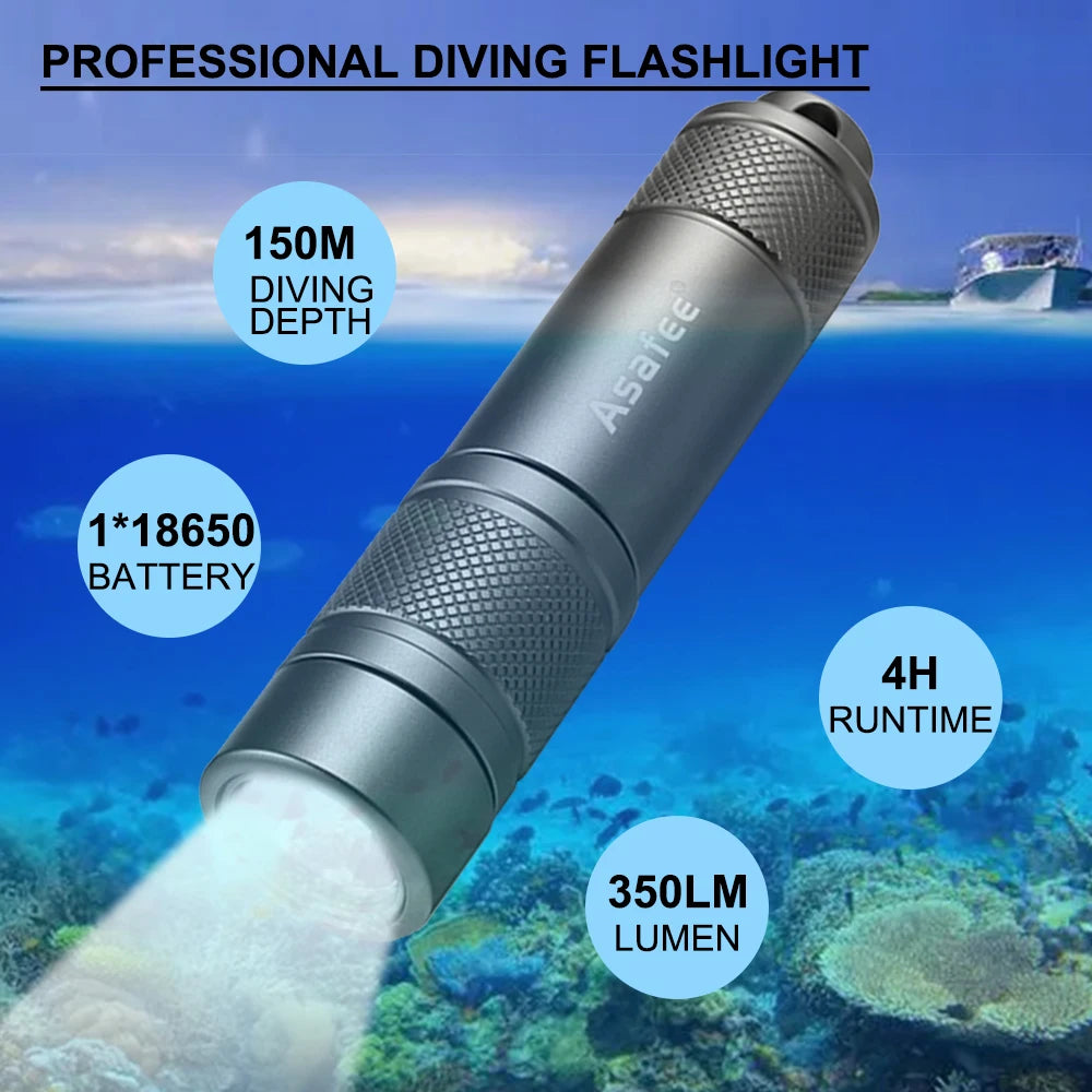 Asafee AF11 XPG LED Small Diving Flashlight Waterproof IPX8 Diving Dive Lamp Scuba Backup Diver Torch Light