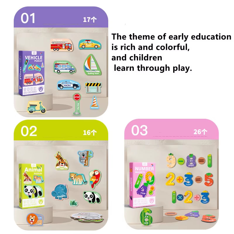 Magnetic Stickers Refrigerator Letters Cognitive Numbers Animal Matching Puzzle Game Baby Early Educational Toys for Children