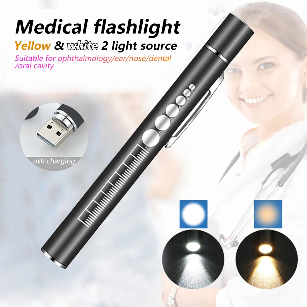 Mini Nursing Flashlight USB Rechargeable Medical Handy Pen Light LED Torch Lamp with Stainless Steel Clip Pocket Led Flashlight
