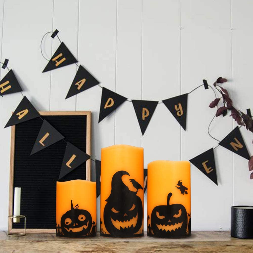 Eldnacele Pumpkin Halloween Flameless Candles Battery Operated with Timer