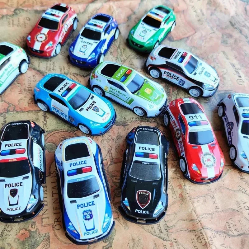 10Pcs Mini Alloy Car Model Toy Diecast Iron Sheet Police Cars for Boys Sliding Inertia Vehicle Kids Birthday Christmas Toys Gift