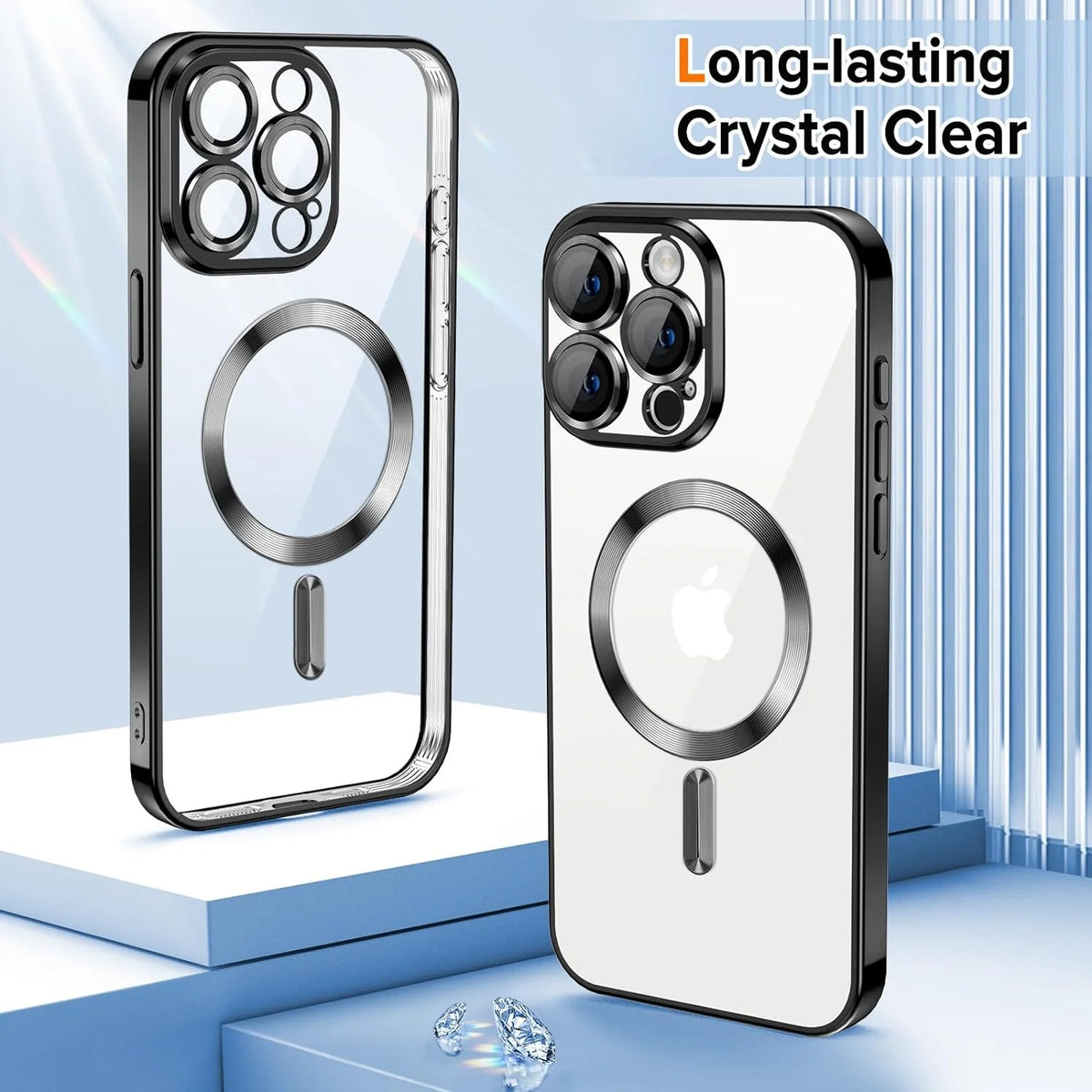 Entronix Magnetic Clear Case Compatible with Iphone 15 Pro Max, Flexible Fashion Cover, Black