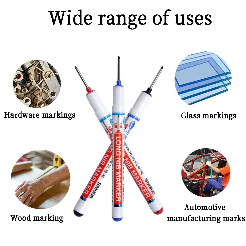 10Pcs/Set Multi-Purpose 20Mm Deep Hole Long Nib Head Marker for Metal Perforating Pen Waterproof Bathroom Woodworking Decor Tool