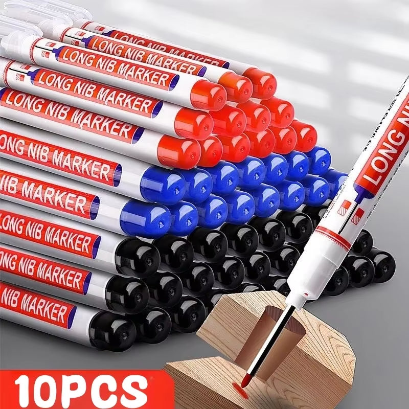 10Pcs/Set Multi-Purpose 20Mm Deep Hole Long Nib Head Marker for Metal Perforating Pen Waterproof Bathroom Woodworking Decor Tool