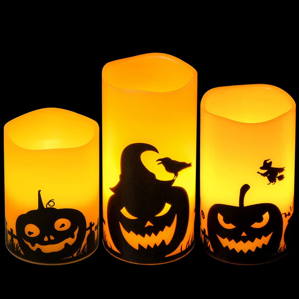 Eldnacele Pumpkin Halloween Flameless Candles Battery Operated with Timer
