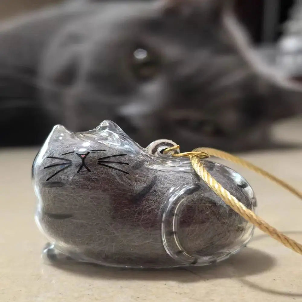 Small Ornaments Cat Fur Storage Pendant Transparent Container Handmade Design Stylish Keychain Cute Cat Shaped