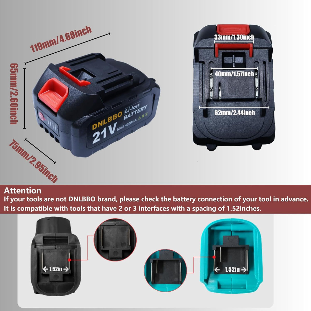 Mini Chainsaw Battery, 21V Lithium Battery - 4.0 Ah Battery with Electric Quantity Display, Include Charger Adapter, Suitable for Cordless Powe