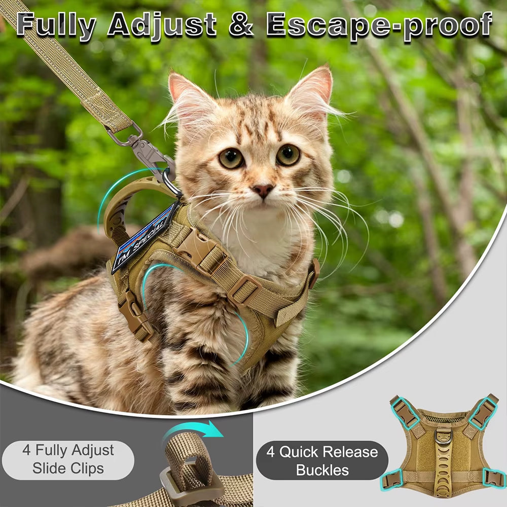 Tactical Cat Harness for Walking Escape Proof Adjustable Pet Vest Harness Soft Mesh with Control Handle for Large Cat Small Dog