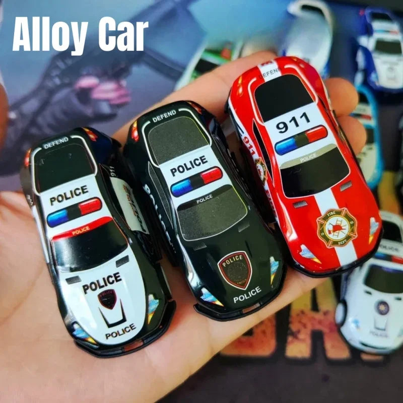 10Pcs Mini Alloy Car Model Toy Diecast Iron Sheet Police Cars for Boys Sliding Inertia Vehicle Kids Birthday Christmas Toys Gift