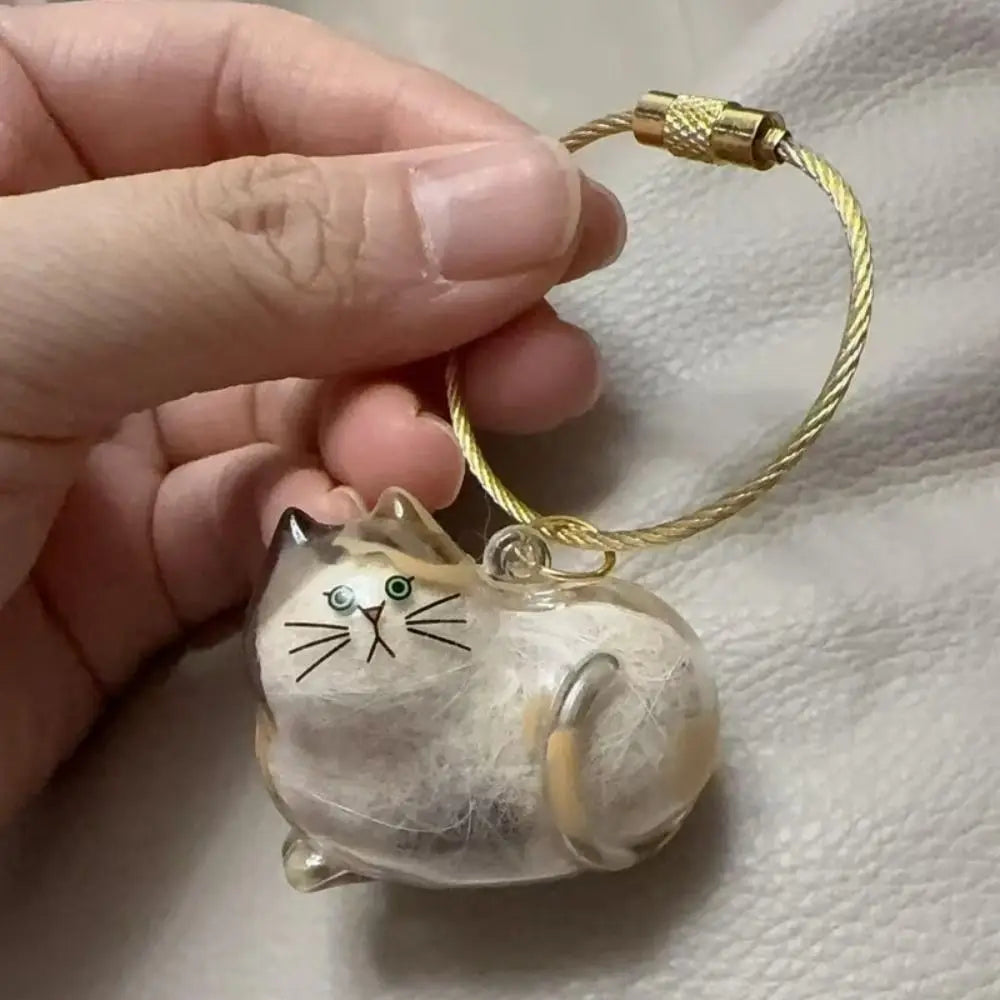 Small Ornaments Cat Fur Storage Pendant Transparent Container Handmade Design Stylish Keychain Cute Cat Shaped
