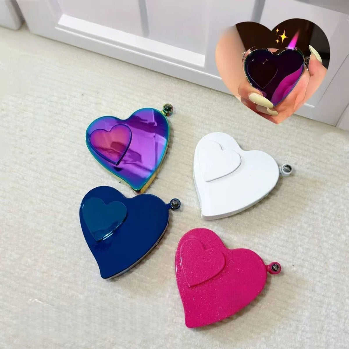 Fashionable Love Gas Electric Dual Use Metal Lighter Outdoor Windproof Tungsten Wire Direct Spray Flame Portable Smoking Gift