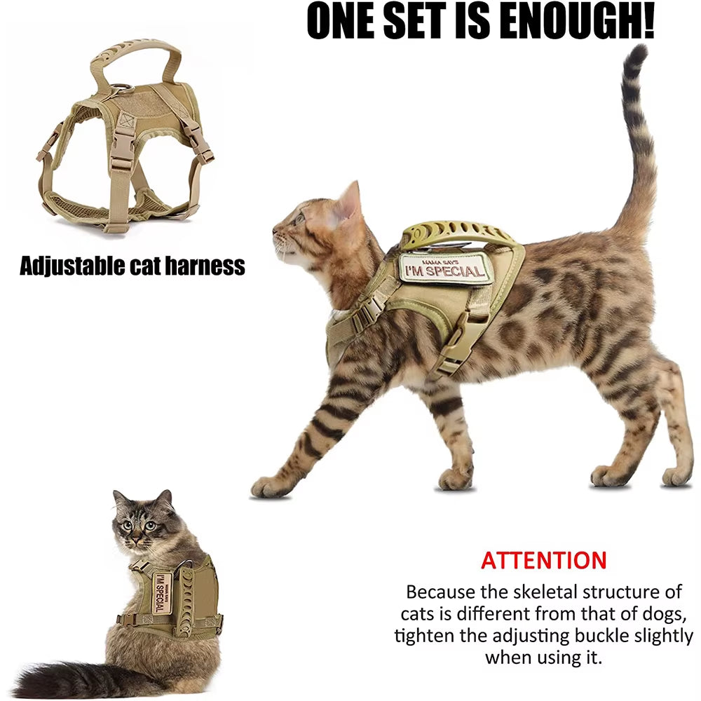 Tactical Cat Harness for Walking Escape Proof Adjustable Pet Vest Harness Soft Mesh with Control Handle for Large Cat Small Dog