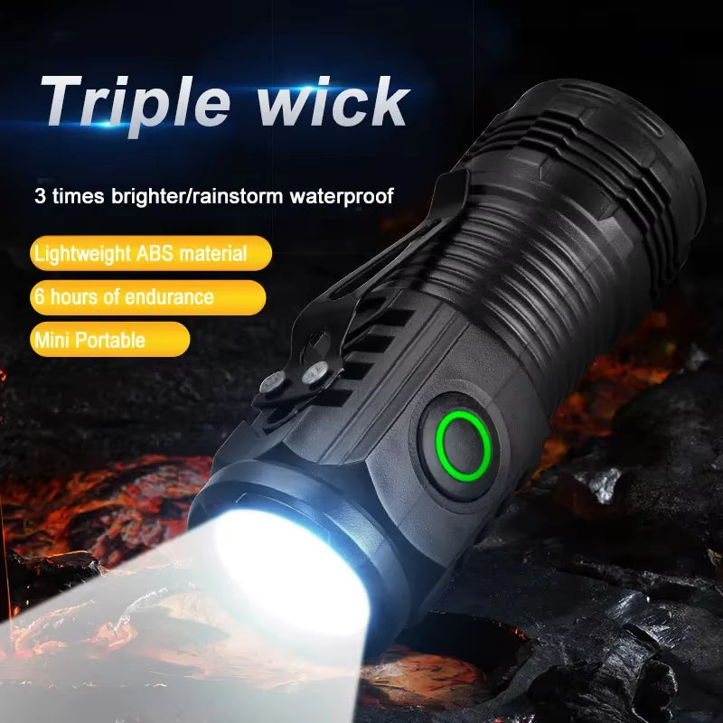 Rechargeable Outdoor Flashlight Portable Strong Light Waterproof Torch for Camping Walking Portable EDC Lighting Lamp