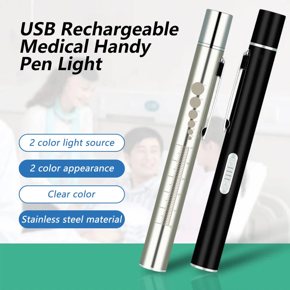 Mini Nursing Flashlight USB Rechargeable Medical Handy Pen Light LED Torch Lamp with Stainless Steel Clip Pocket Led Flashlight