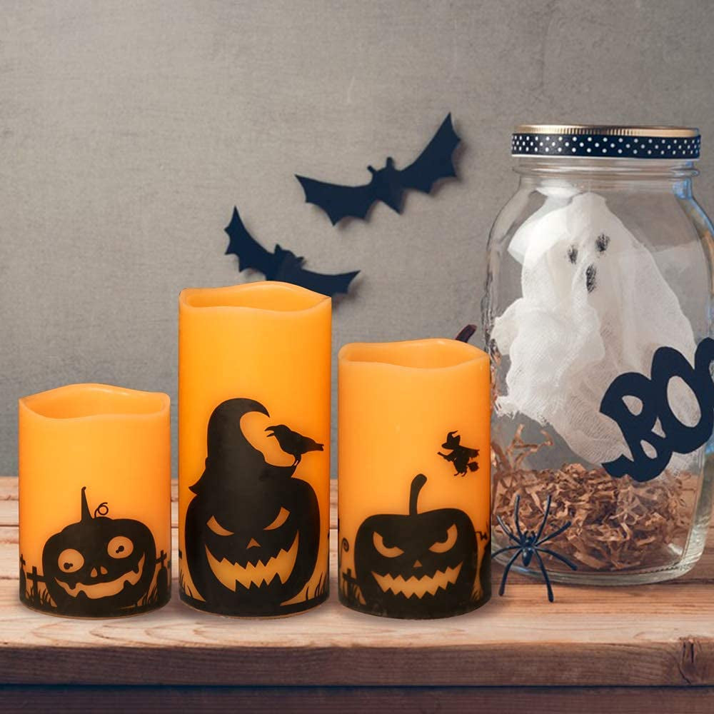 Eldnacele Pumpkin Halloween Flameless Candles Battery Operated with Timer