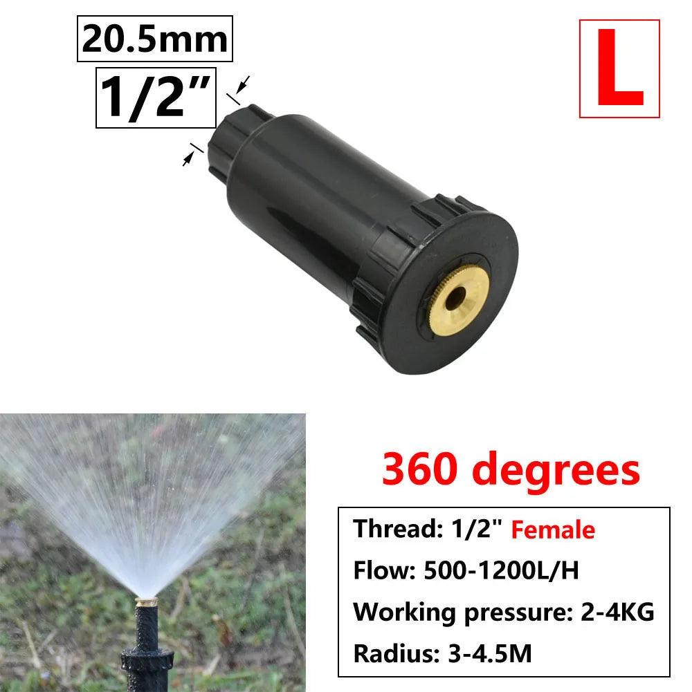 Garden Lawn Popup Sprinkler 90/180/360 Degree Rotation Sprinkler Adjustable Replacement Scattering Nozzles for Irrigation