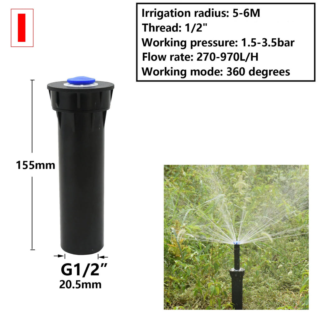 Garden Lawn Popup Sprinkler 90/180/360 Degree Rotation Sprinkler Adjustable Replacement Scattering Nozzles for Irrigation