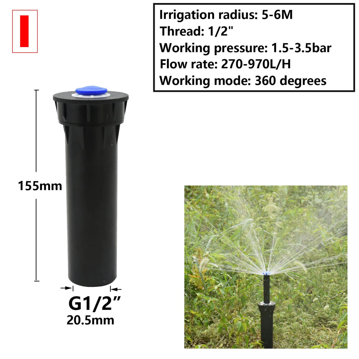 Garden Lawn Popup Sprinkler 90/180/360 Degree Rotation Sprinkler Adjustable Replacement Scattering Nozzles for Irrigation