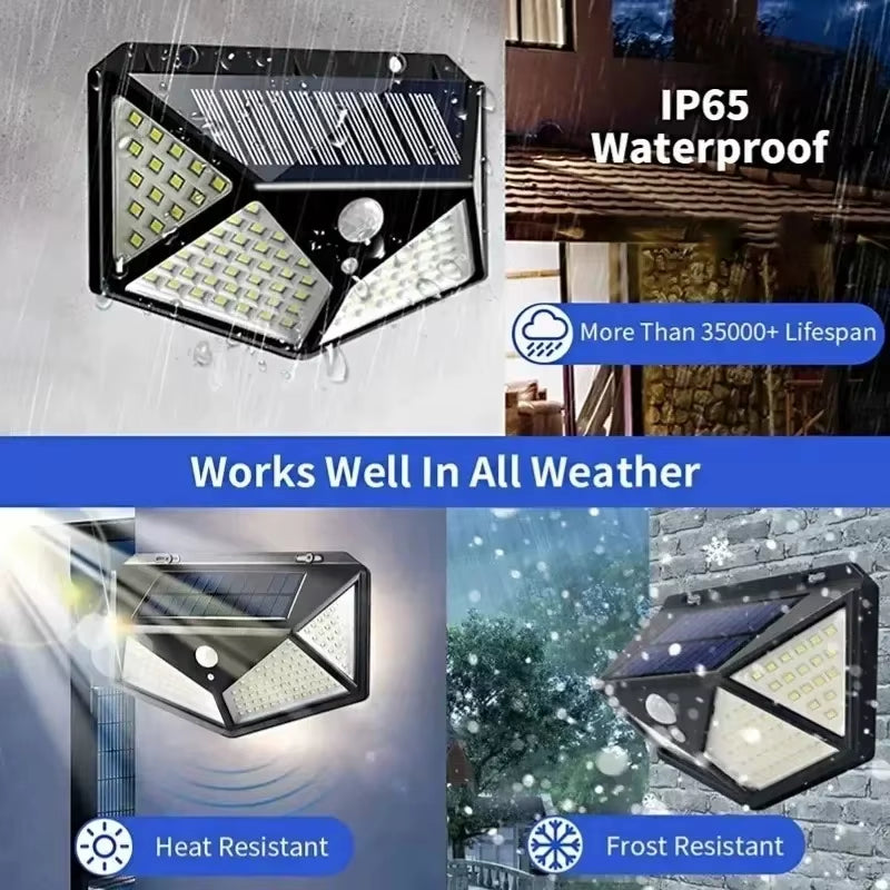 Smart Solar LED Wall Lights 100 LED Motion Sensor Outdoor Waterproof,Solar Charging Security Wall Lamp,Courtyard Garden Fence