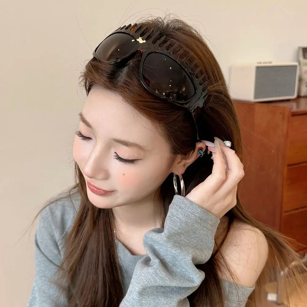 Comb Shaped Sunglasses Headband Sunscreen Leopard Print Glasses Hair Band Sunshade Korean Style Headwear Women Hair Hoop Women