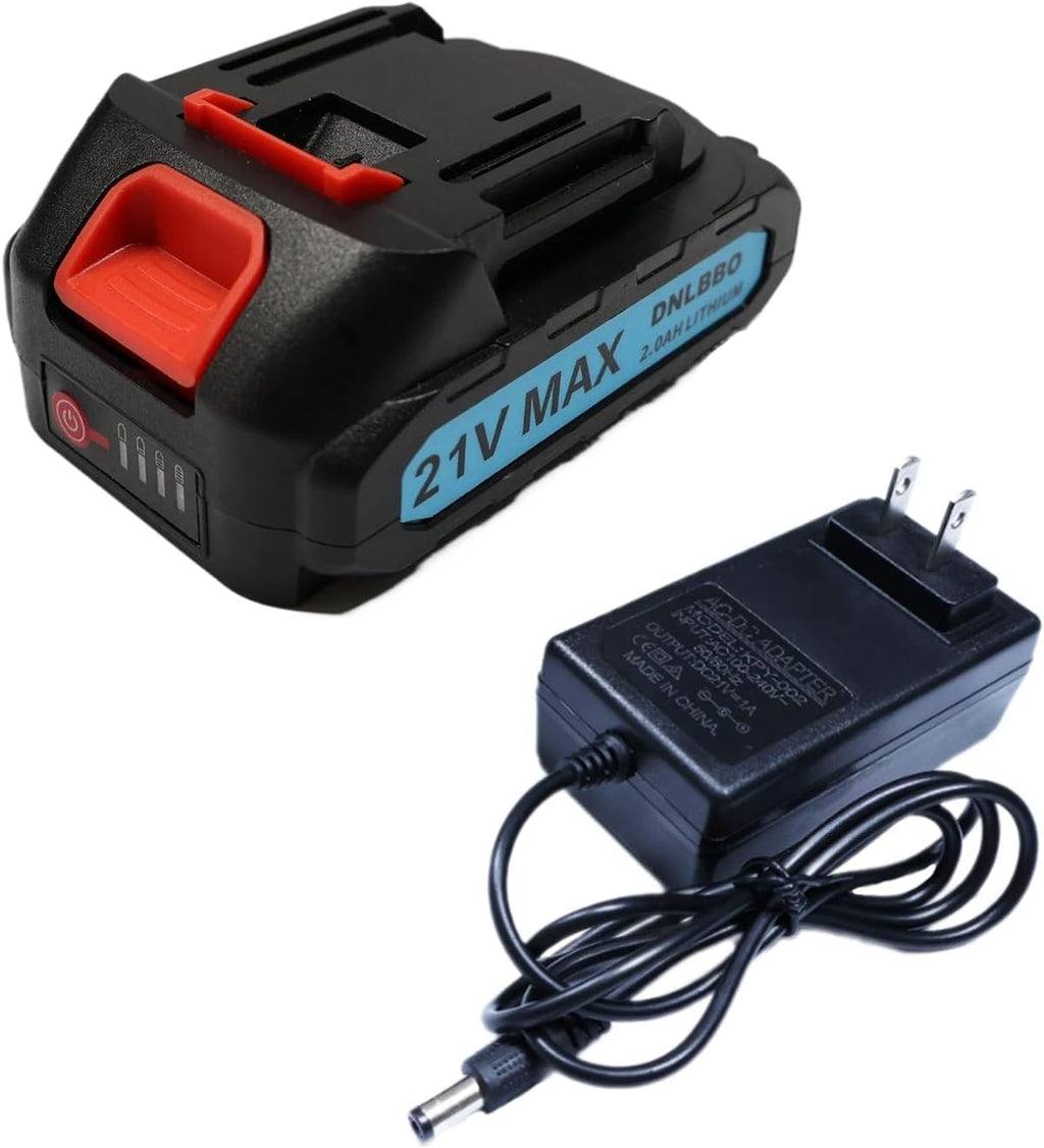 Mini Chainsaw Battery, 21V Lithium Battery - 4.0 Ah Battery with Electric Quantity Display, Include Charger Adapter, Suitable for Cordless Powe