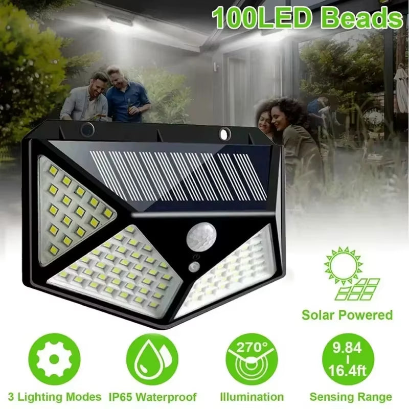 Smart Solar LED Wall Lights 100 LED Motion Sensor Outdoor Waterproof,Solar Charging Security Wall Lamp,Courtyard Garden Fence