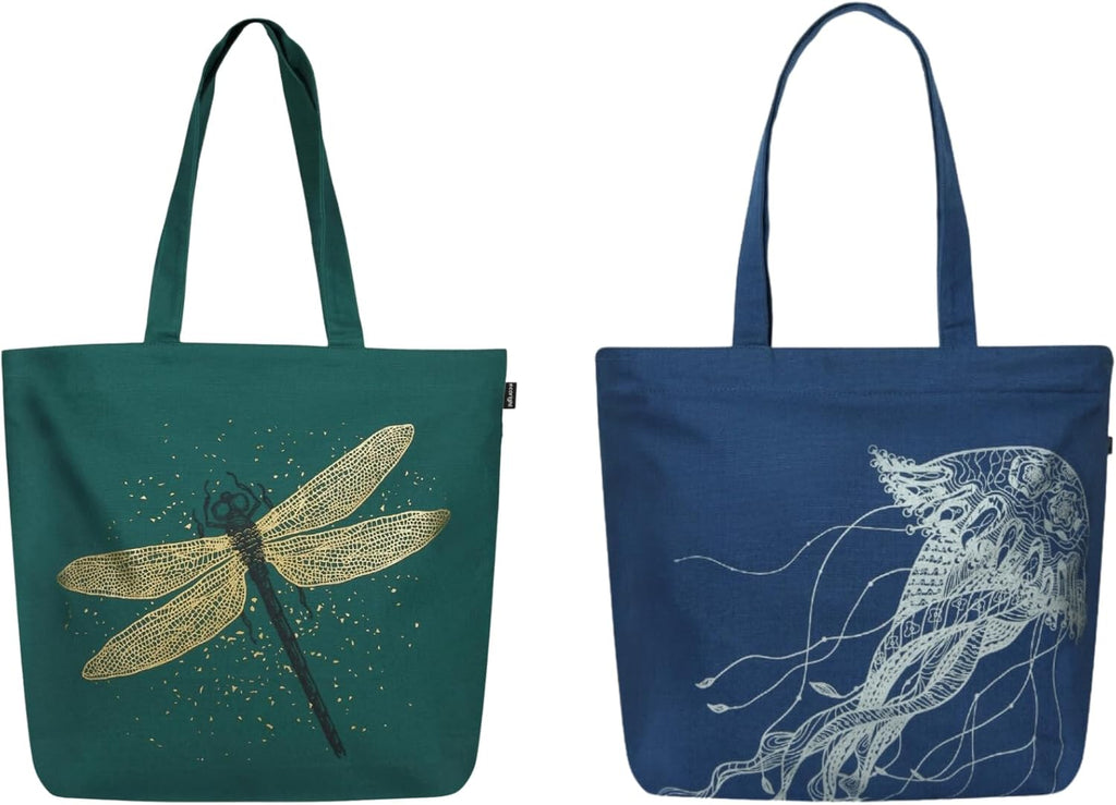 Ecoright Aesthetic Canvas Tote Bag for Women Large Zipper Tote Bags with Pocket, Womens Tote Bag for Yoga, Work, Beach
