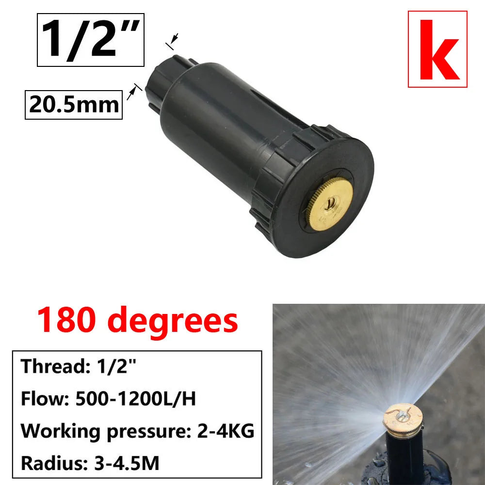 Garden Lawn Popup Sprinkler 90/180/360 Degree Rotation Sprinkler Adjustable Replacement Scattering Nozzles for Irrigation