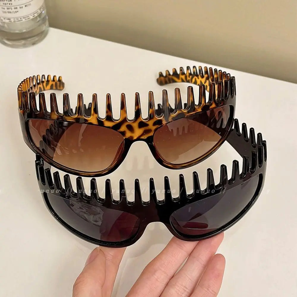 Comb Shaped Sunglasses Headband Sunscreen Leopard Print Glasses Hair Band Sunshade Korean Style Headwear Women Hair Hoop Women